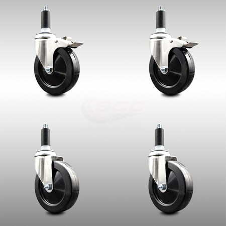 Service Caster 5 Inch 316SS Hard Rubber Swivel 1 Inch Expanding Stem Caster Lck Brake, 2PK SCC-SS316TTLEX20S514-HRS-2-S-2-1